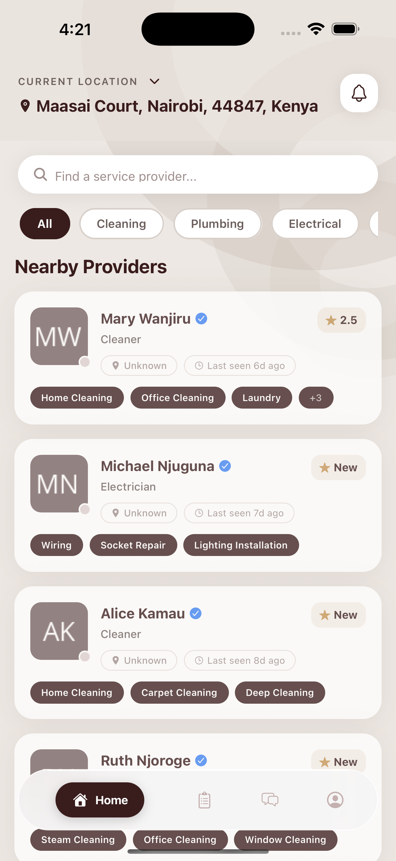 Tunga Provider booking requests screen
