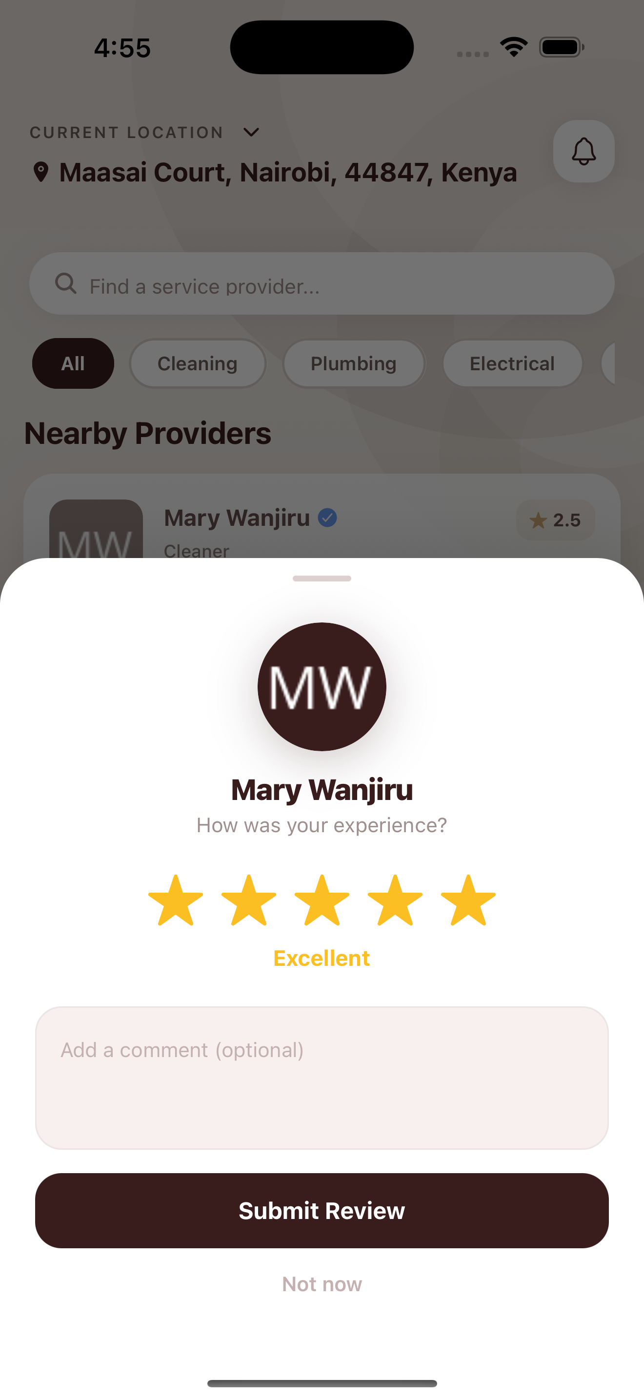 Tunga Provider customer ratings and reviews screen